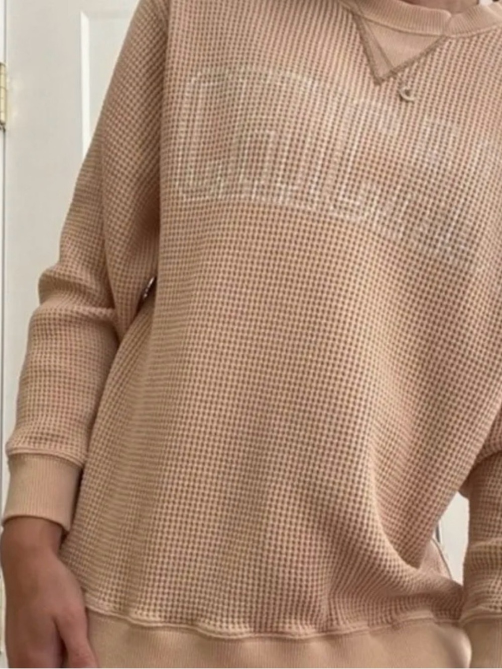 aerie Waffle Knit Crewneck Chicago Sweater - Beige size Small
